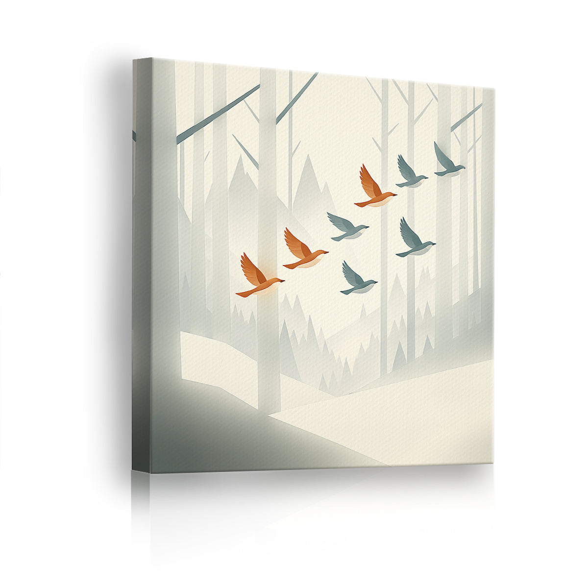 Modern Forest Birds Canvas Art Print, Abstract Nature Design, High-Quality Canvas for Home Decor