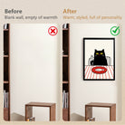 Framed Cat Dining Poster with Fish Illustration, Modern Art Print for Home Decor
