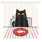 Cute Black Cat with Fish Shower Curtain - Waterproof Fabric for Bathroom Decor