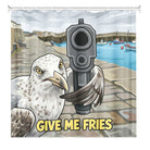 Funny Seagull with Gun Shower Curtain Waterproof Bathroom Decor, Give Me Fries Design