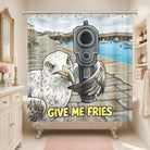 Funny Seagull with Gun Shower Curtain Waterproof Bathroom Decor, Give Me Fries Design