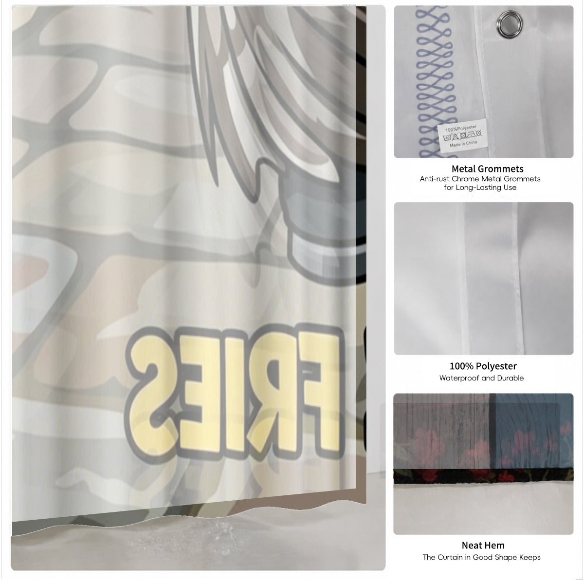 Funny Seagull with Gun Shower Curtain Waterproof Bathroom Decor, Give Me Fries Design