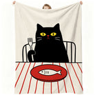 Cozy Fleece Blanket with Whimsical Black Cat Dining Pattern, Soft & Warm for Home or Gift