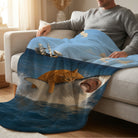 Whimsical Cat Riding Shark Fleece Blanket - Soft & Cozy for Home or Travel