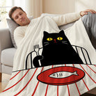 Cozy Fleece Blanket with Whimsical Black Cat Dining Pattern, Soft & Warm for Home or Gift