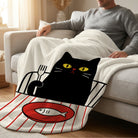 Cozy Fleece Blanket with Whimsical Black Cat Dining Pattern, Soft & Warm for Home or Gift