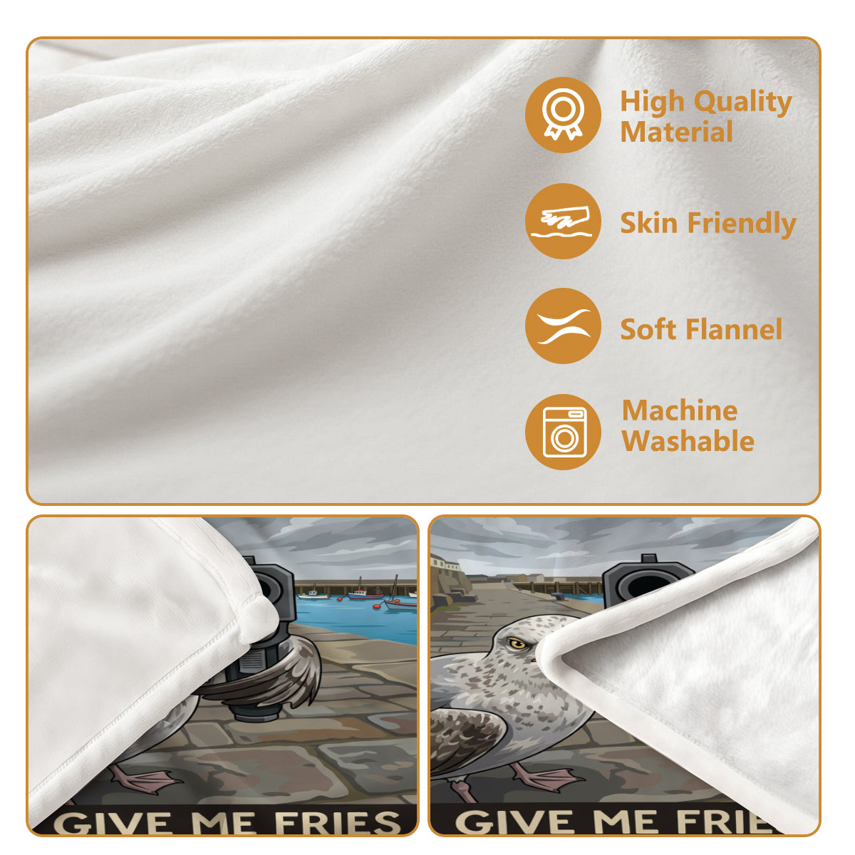 Funny Seagull Pattern Fleece Blanket, Soft Warm Material, Perfect for Home Cozy Moments in Any State