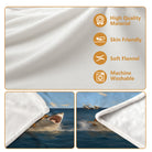 Whimsical Cat Riding Shark Fleece Blanket - Soft & Cozy for Home or Travel
