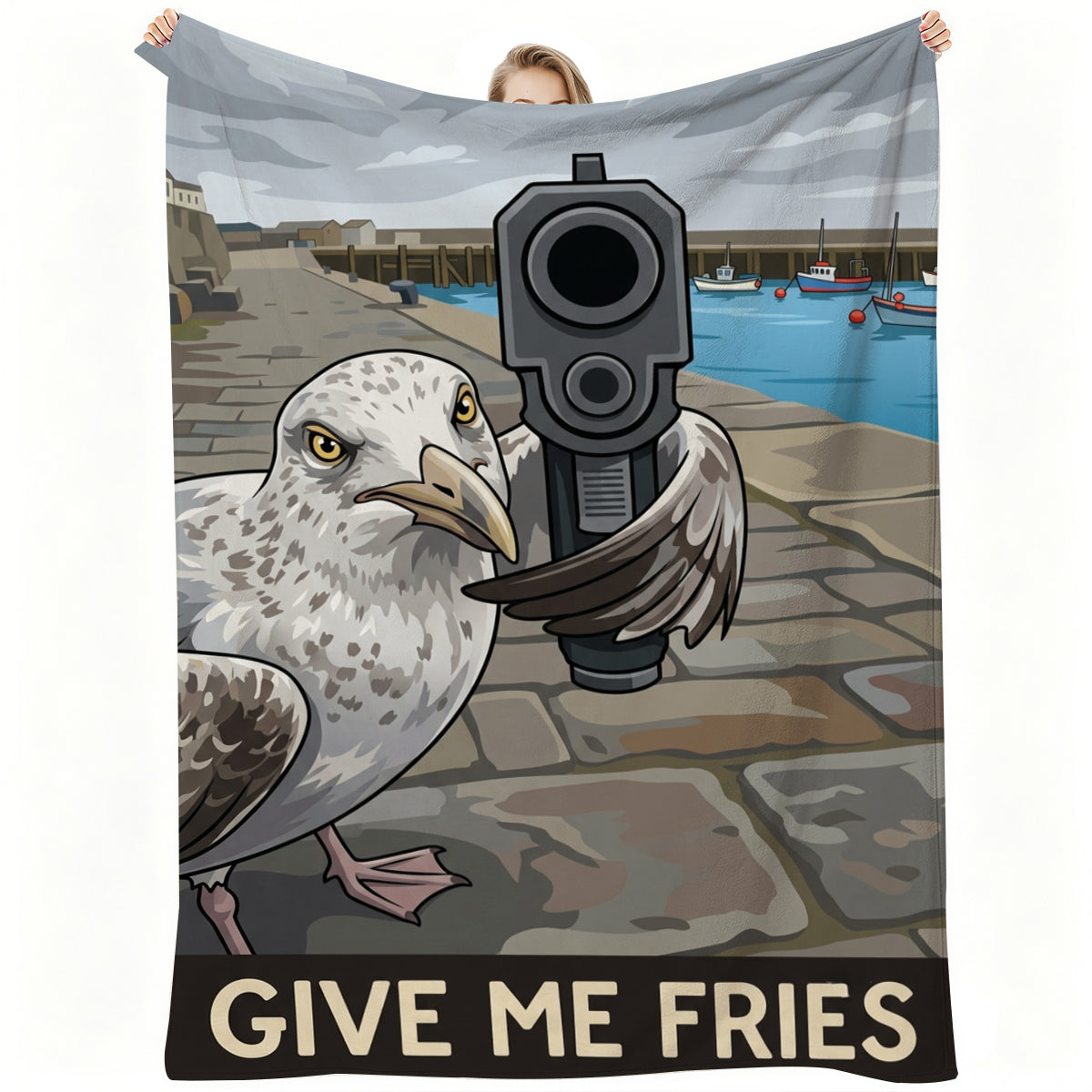 Funny Seagull Pattern Fleece Blanket, Soft Warm Material, Perfect for Home Cozy Moments in Any State