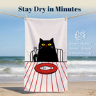 Beach Towel with Cat and Fish Design, Microfiber Material, Perfect for Summer Days in California