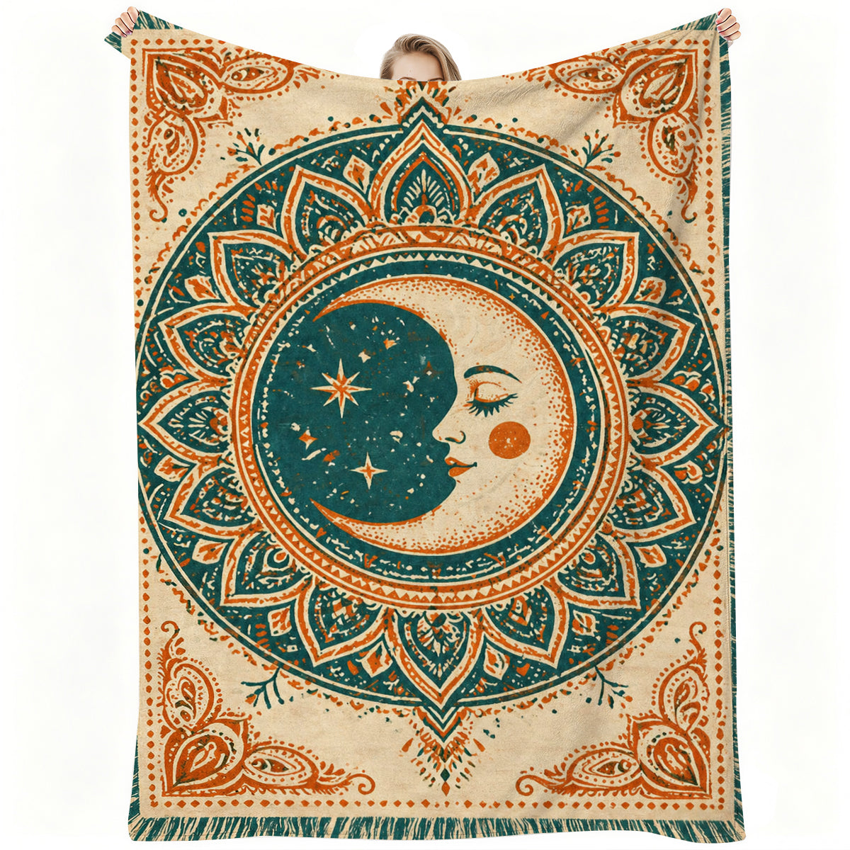 Bohemian Moon Mandala Fleece Blanket, Soft & Cozy for Home Decor or Gift
