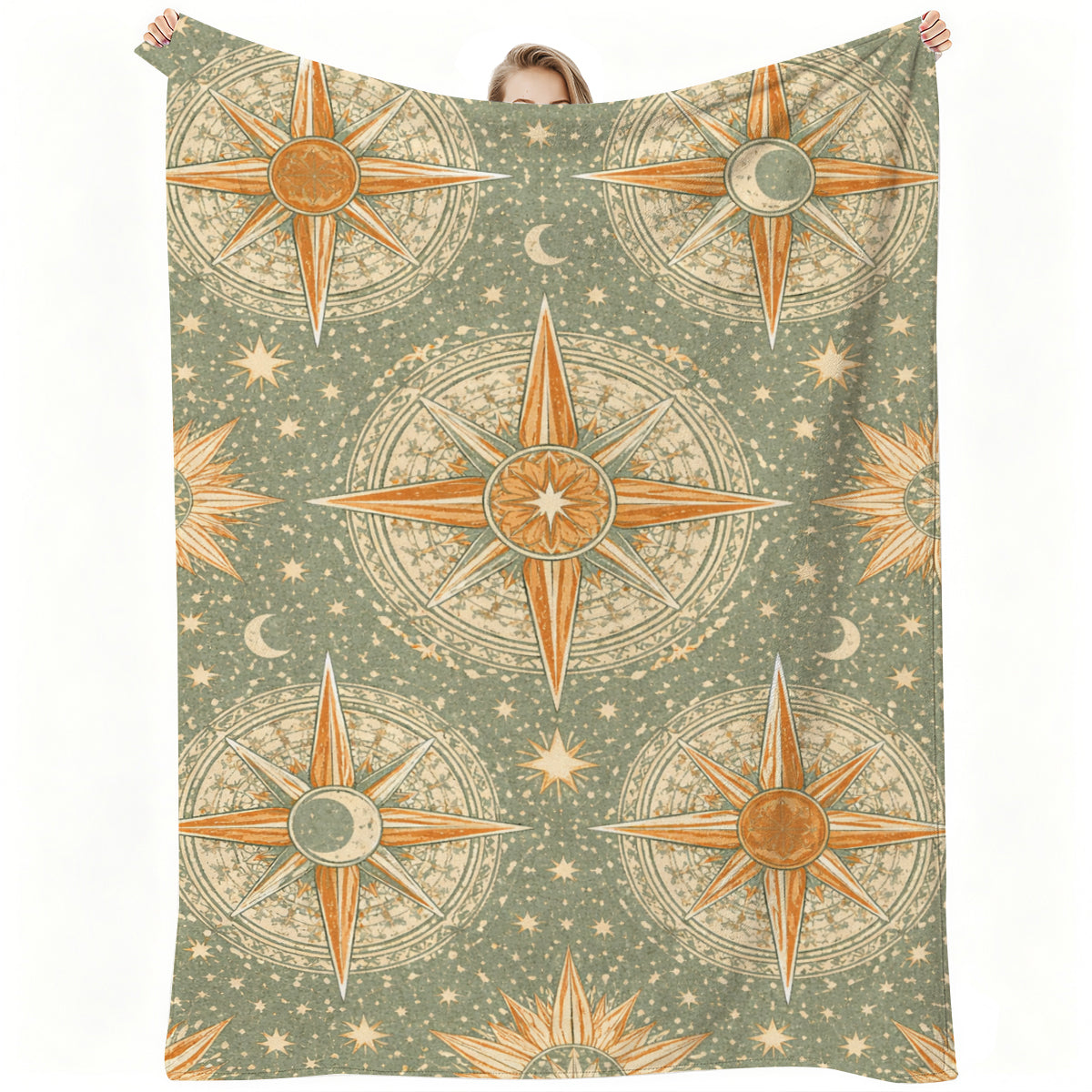 Vintage Celestial Compass Star Blanket, Soft Fleece, Cozy Home Decor for Living Room or Gift