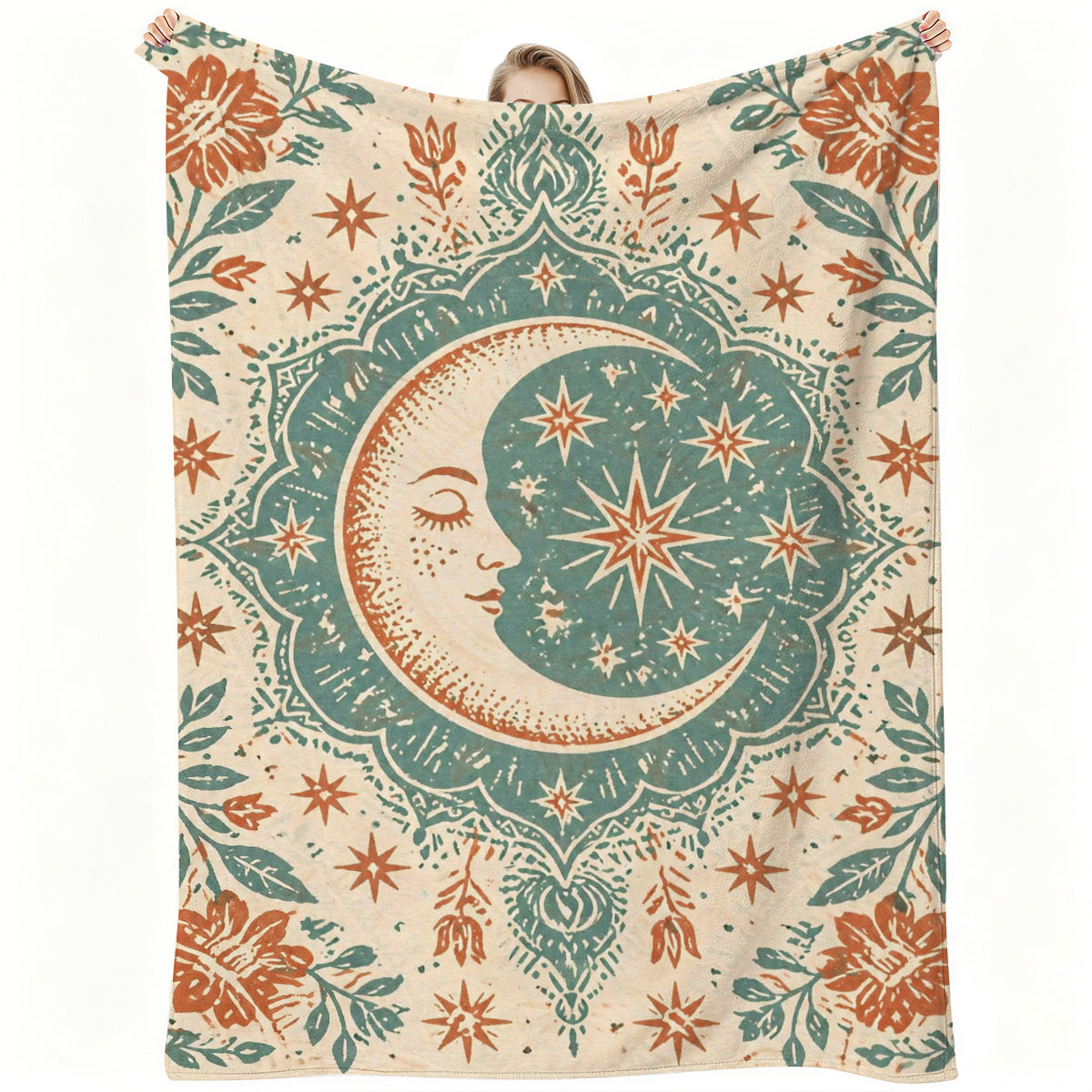 Bohemian Moon & Star Fleece Blanket, Soft Cozy Texture, Perfect for Home Decor or Gift in California
