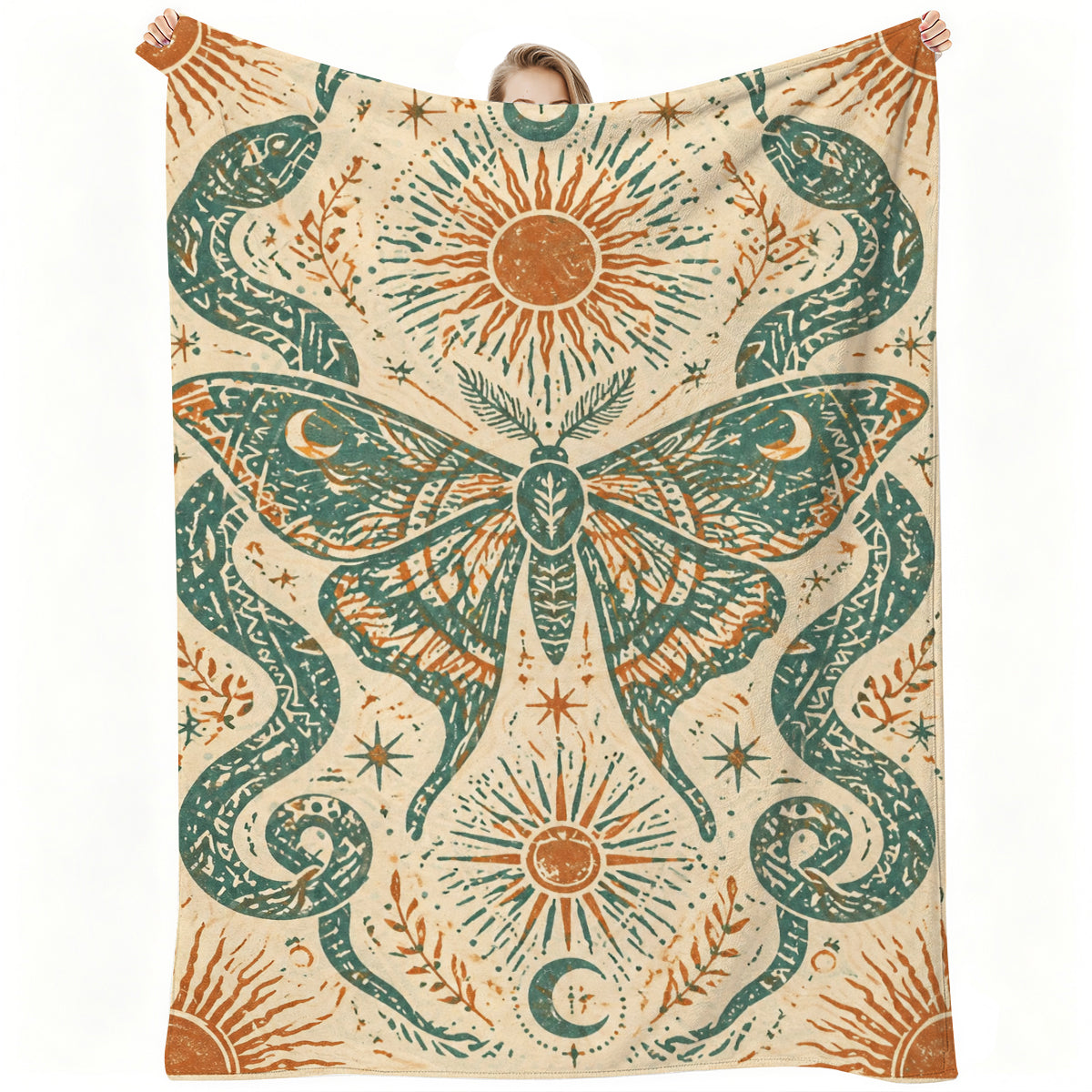 Bohemian Butterfly & Serpent Fleece Blanket, Soft Cozy Throw for Home Decor or Gift