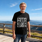 Men's Black Cotton T-Shirt with White Leaf Pattern, Casual Wear for Everyday