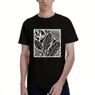 Unisex Black T-Shirt with Tropical Leaf Print, Soft Cotton, Perfect for Summer Outfits