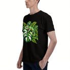 Men's Black T-Shirt with Vibrant Chameleon and Tropical Leaves Design, Soft Cotton Material, Perfect for Summer Outfits