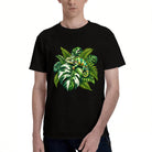 Men's Black T-Shirt with Vibrant Chameleon and Tropical Leaves Design, Soft Cotton Material, Perfect for Summer Outfits