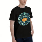 Men's Black T-Shirt with Cozy Cat in Monstera Leaf Design, Soft Cotton Material, Perfect for Casual Wear or Gift
