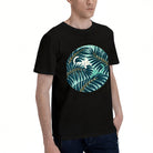 Men's Black T-Shirt with Tropical Palm Leaf and Cat Print, Soft Cotton Material, Perfect for Summer Outfits