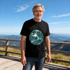 Men's Black T-Shirt with Tropical Palm Leaf and Cat Print, Soft Cotton Material, Perfect for Summer Outfits