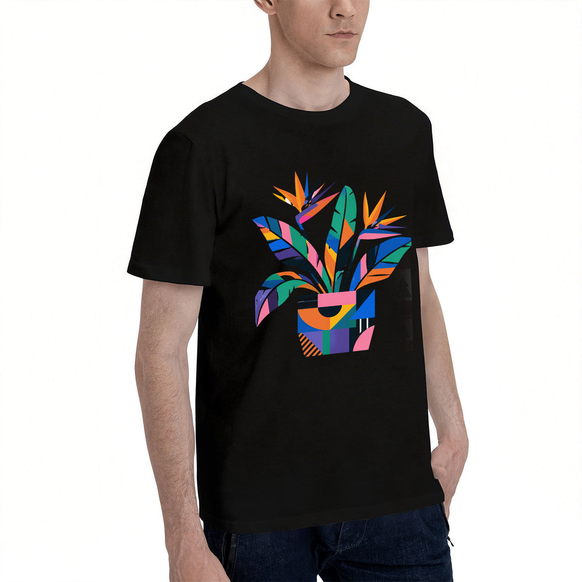 Unisex Black T-Shirt with Vibrant Bird of Paradise Graphic, Soft Cotton Material, Perfect for Casual Wear or Gift