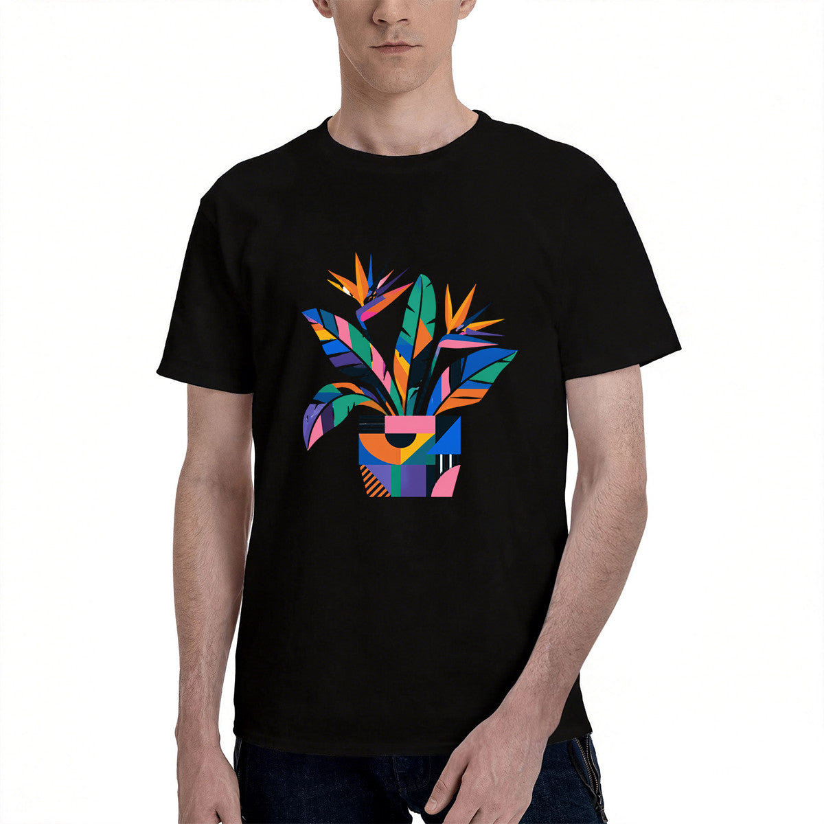 Unisex Black T-Shirt with Vibrant Bird of Paradise Graphic, Soft Cotton Material, Perfect for Casual Wear or Gift