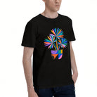 Unisex Black T-Shirt with Vibrant Abstract Plant Design, Soft Cotton Material, Perfect for Casual Wear or Gift
