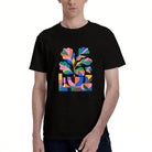 Unisex Black T-Shirt with Vibrant Abstract Plant Design, Soft Cotton Material, Perfect for Casual Wear or Gift