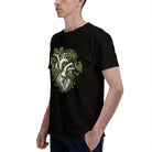 Men's Black Cotton T-Shirt with Anatomical Heart and Green Leaves Design, Eco-Friendly Material for Casual Wear