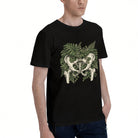 Unisex Black T-Shirt with Botanical Hip Bone Design, Soft Cotton, Perfect for Nature Lovers