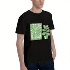 Men's Black T-Shirt with Green Plant Print, Soft Cotton, Casual Wear for Any Occasion