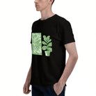 Men's Black T-Shirt with Green Plant Print, Soft Cotton, Casual Wear for Any Occasion