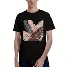 Men's Black T-Shirt with Vibrant Tropical Leaf Print, Soft Cotton Material, Perfect for Summer Outfits