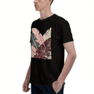 Men's Black T-Shirt with Vibrant Tropical Leaf Print, Soft Cotton Material, Perfect for Summer Outfits
