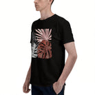 Men's Black Tropical Leaf Graphic T-Shirt, Soft Cotton, Casual Summer Wear, Perfect for Beach Trips in California