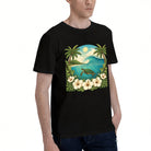 Men's Tropical Sea Turtle Wave Graphic T-Shirt, Soft Cotton, Summer Beach Wear