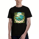 Men's Tropical Sea Turtle Wave Graphic T-Shirt, Soft Cotton, Summer Beach Wear