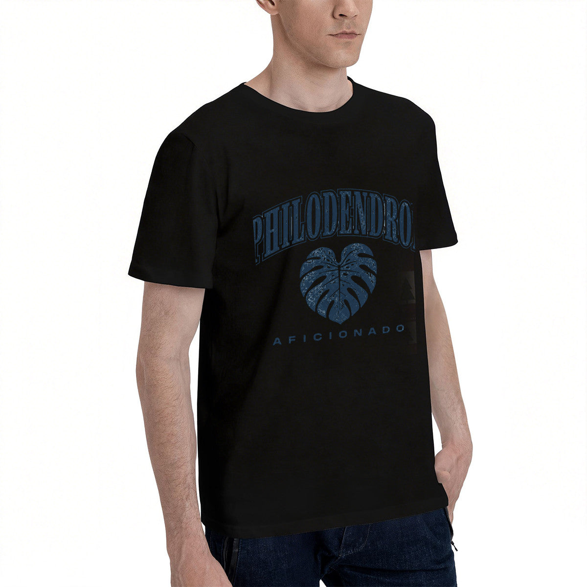 Men's Black Philodendron Leaf Graphic T-Shirt, Soft Cotton, Perfect for Casual Wear or Gift