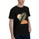 Men's Black T-Shirt with Tropical Leaf Graphic, Soft Cotton, Casual Summer Wear