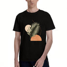 Men's Black T-Shirt with Tropical Leaf Graphic, Soft Cotton, Casual Summer Wear