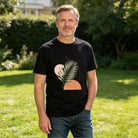 Men's Black T-Shirt with Tropical Leaf Graphic, Soft Cotton, Casual Summer Wear