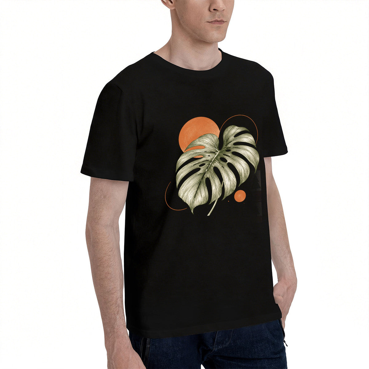Unisex Black T-Shirt with Monstera Leaf Print, Soft Cotton, Perfect for Casual Wear or Gift
