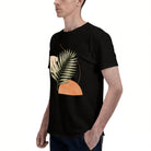 Men's Black T-Shirt with Tropical Leaf Graphic, Soft Cotton, Casual Summer Wear
