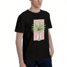Unisex Black T-Shirt with Palm Leaf in Glass Vase Design, Soft Cotton Material, Perfect for Casual Wear or Gift