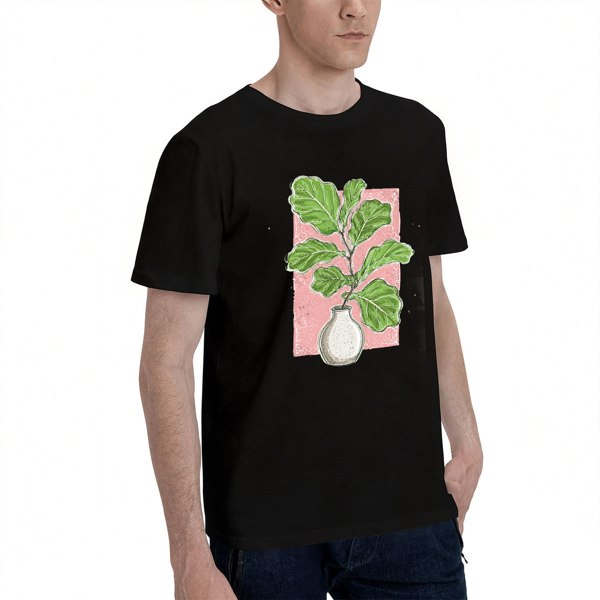Men's Black T-Shirt with Vibrant Plant Illustration, Soft Cotton, Perfect for Casual Wear or Gift