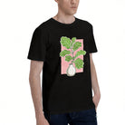 Men's Black T-Shirt with Vibrant Plant Illustration, Soft Cotton, Perfect for Casual Wear or Gift