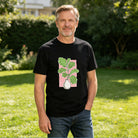 Men's Black T-Shirt with Vibrant Plant Illustration, Soft Cotton, Perfect for Casual Wear or Gift