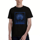 Men's Black T-Shirt with Blue Palm Leaf Design, Soft Cotton, Casual Wear for Summer or Gift