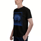 Men's Black T-Shirt with Blue Palm Leaf Design, Soft Cotton, Casual Wear for Summer or Gift